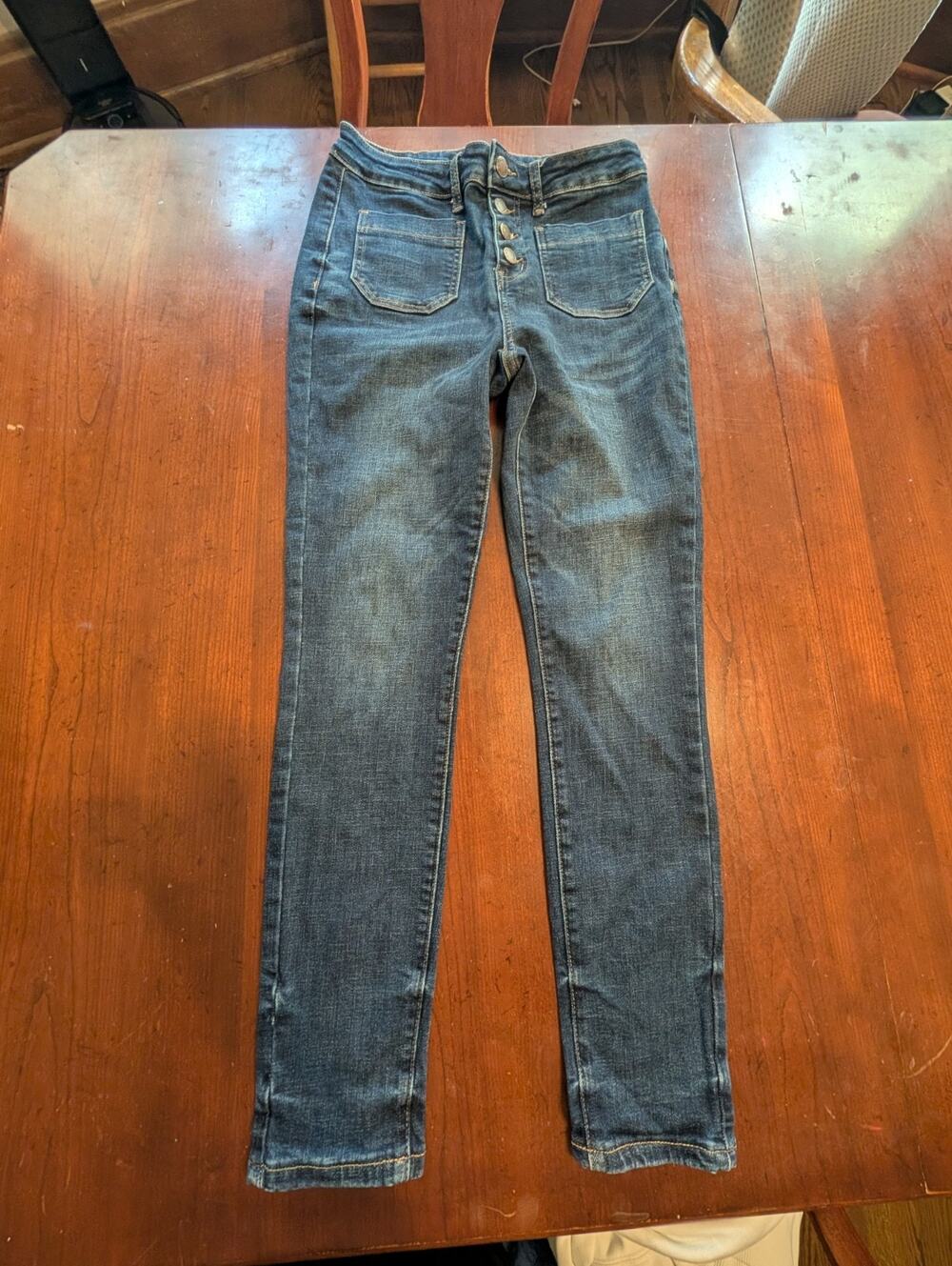 Judy Blue Button Fly Pocket Patch Skinny Jeans Women's Juniors 7/28